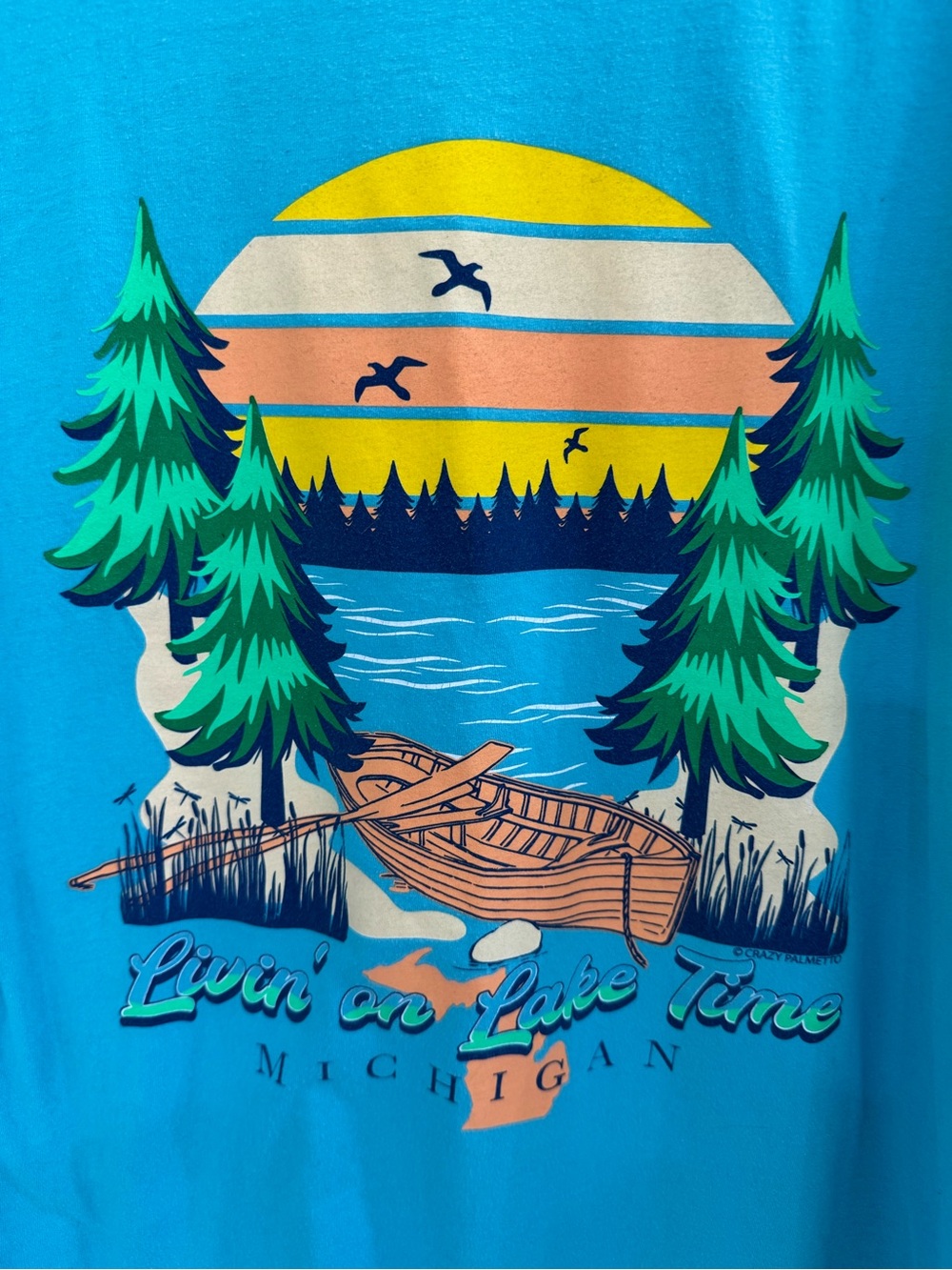 Unisex Cotton Michigan T Shirt Living on Lake Time Blue XL Summer - Picture 3 of 9